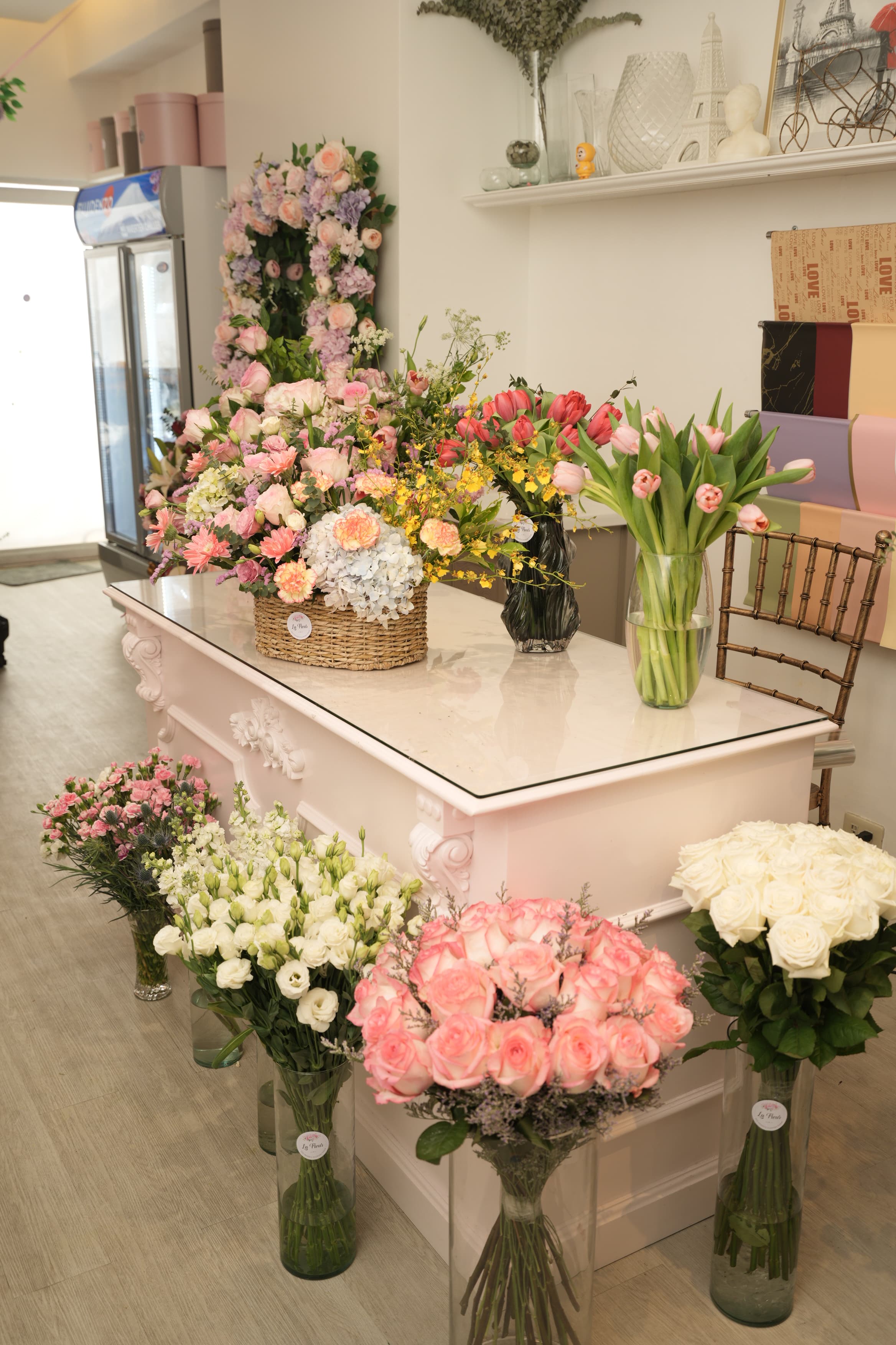 La Fleur flower shop display and arrangements